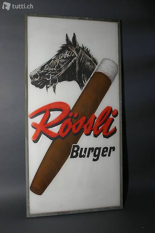 Vintage Werbetafel Hinterglasmalerei Rössli Burger Stumpen