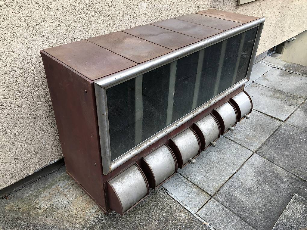Kaffeeschütte aus Kolonialwarengeschäft, 6 Spender, antik