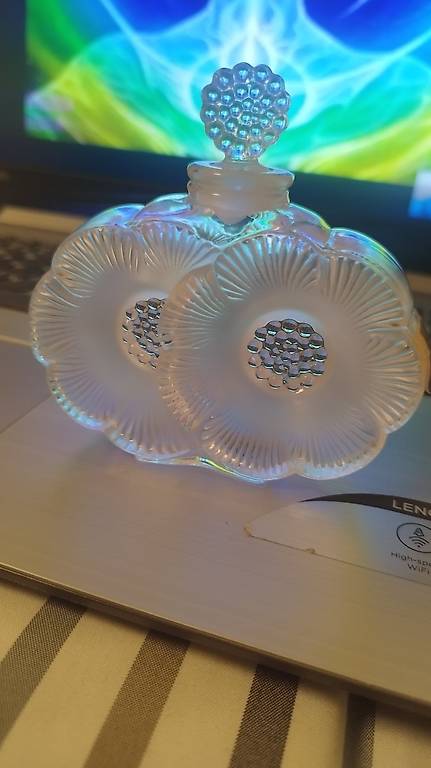 Lalique Duex Mohnblume, Parfümflasche Glas Vintage