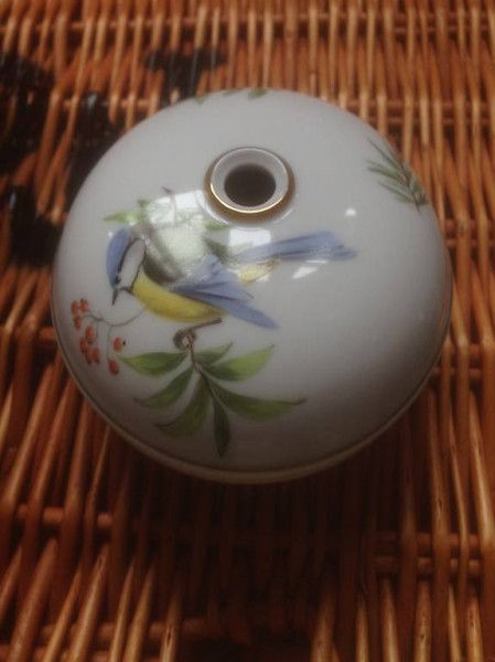Porzellan Vase Stifthalter MPM Saxonia Porzellan Blaumeise